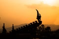 silhouette of Naka head in buddhist, decorated car in procession of Ã¢â¬ÅBoon Bang FaiÃ¢â¬Â festival or traditional Rocket Royalty Free Stock Photo